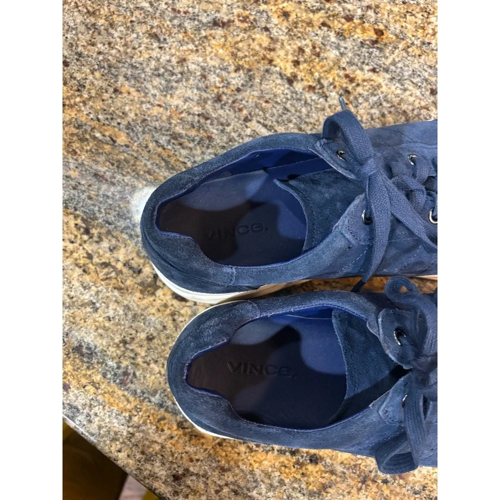 Vince Mens Navy Blue Suede Low Top Lace Up Barnett‎ Sneakers Size 10.5M EUR 44.5